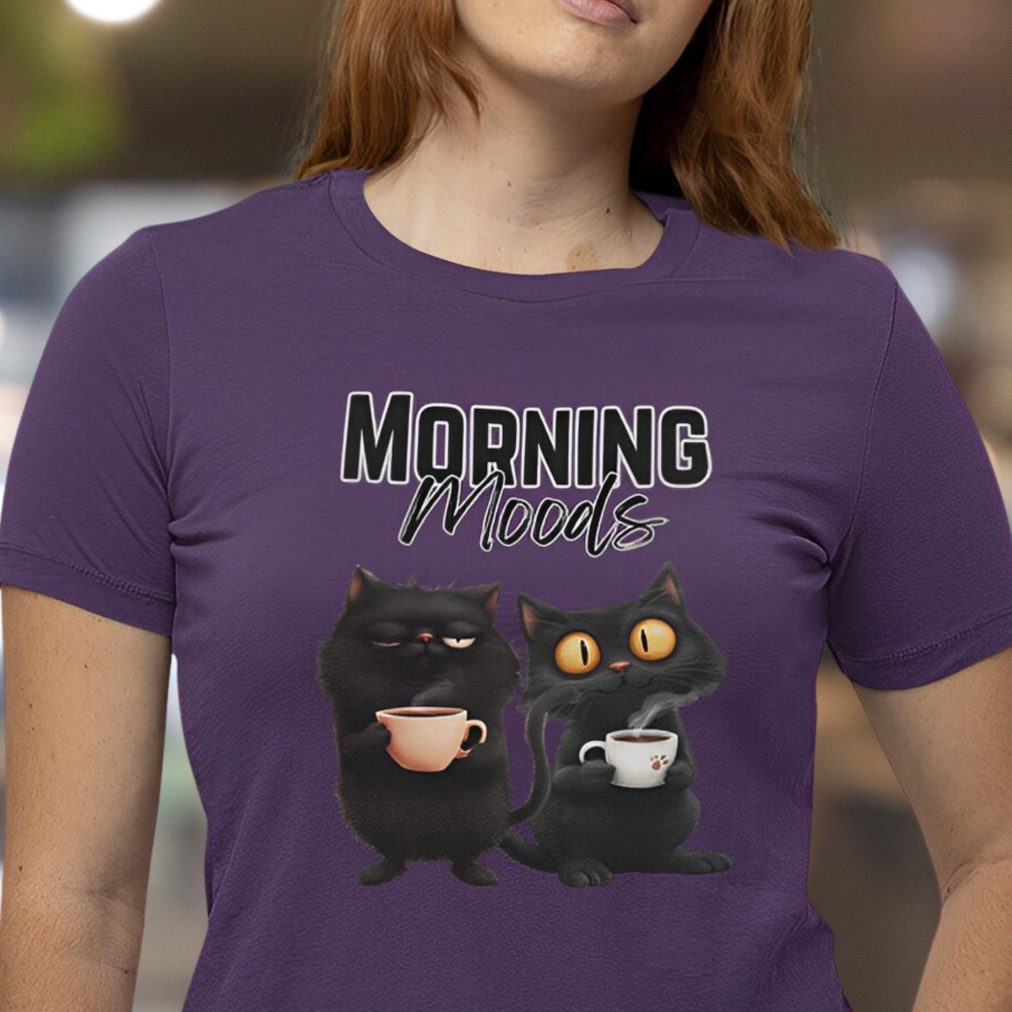 Funny Black Cat T-Shirt for Coffee Lovers - Morning Moods - Boo and Bewear