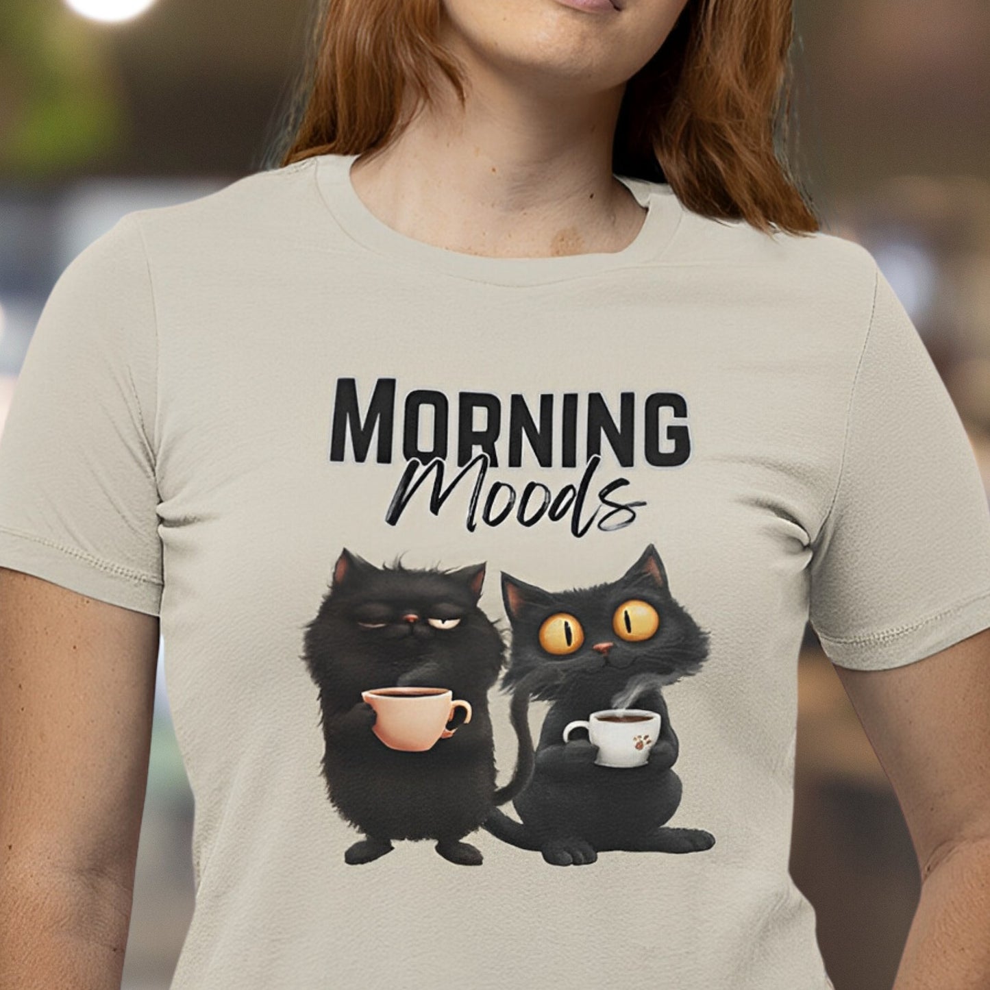 Funny Black Cat T-Shirt for Coffee Lovers - Morning Moods - Boo and Bewear