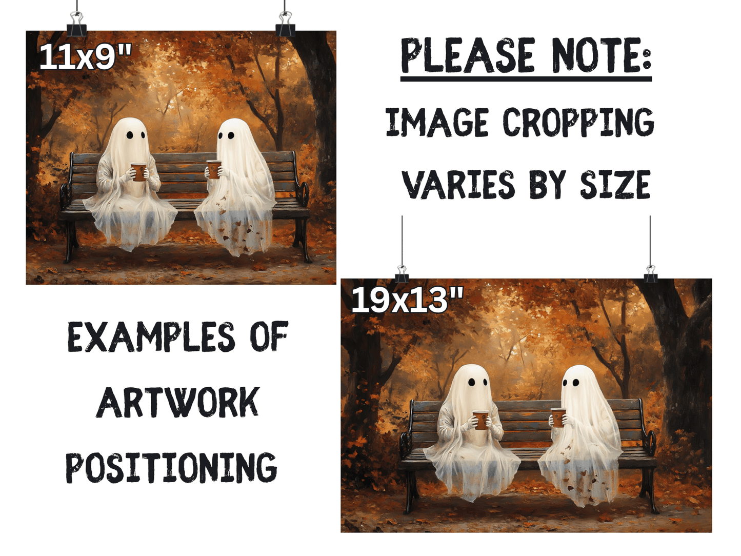 Ghost Coffee Time Painting, Cute Halloween Wall Art Print, Vintage Ghostly Painting, Spooky Fall Poster