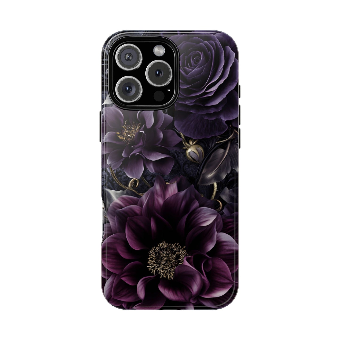 Gothic Dark Floral Phone Case - Aesthetic Purple and Gold Flowers - iPhone 16 15 14 13 12 11, Samsung Galaxy & Google Pixel Phone Covers - Boo and Bewear