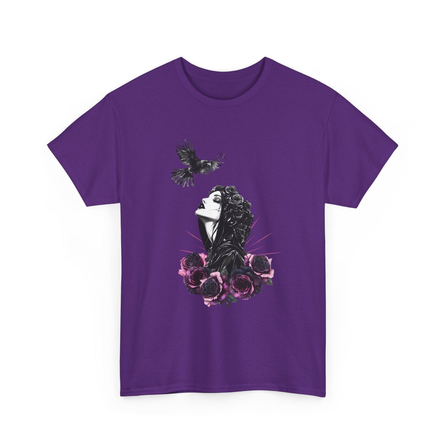 Gothic T-Shirt with Pastel Roses and Raven - Dark Romance in Flight - Boo and Bewear