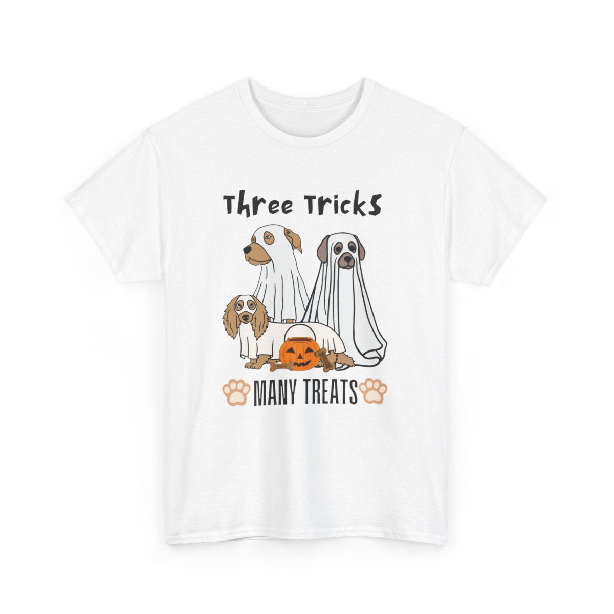 Halloween Ghost Dog T-Shirt - Three Tricks Many Treats - Boo and Bewear