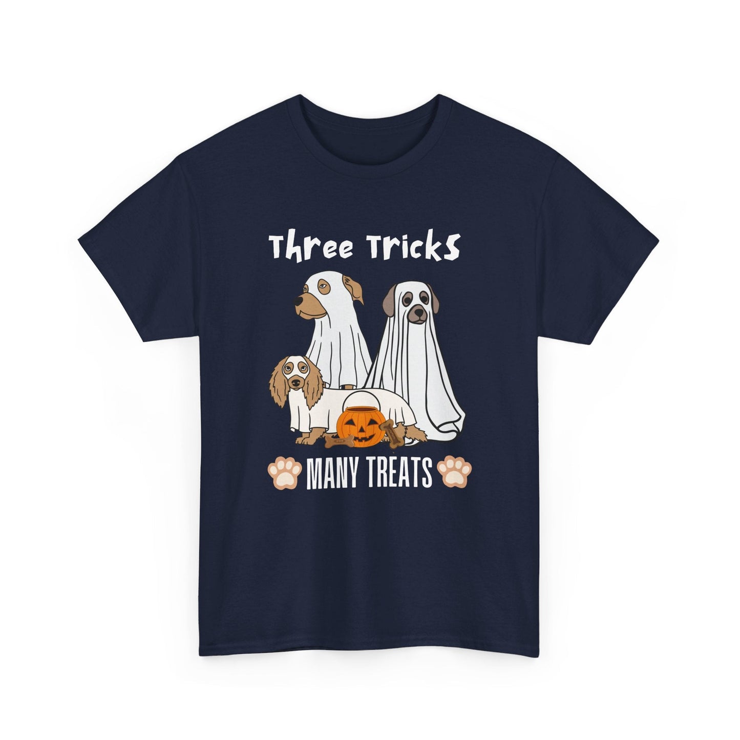 Halloween Ghost Dog T-Shirt - Three Tricks Many Treats - Boo and Bewear