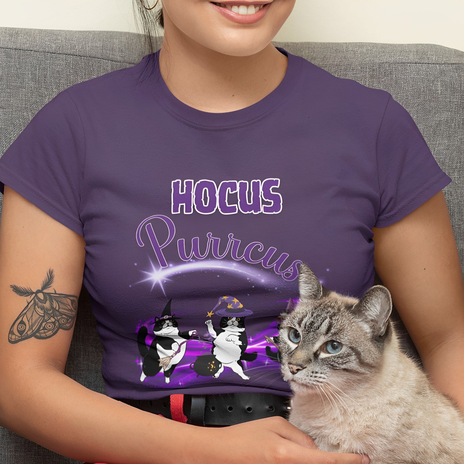 Hocus Pocus T-Shirt with Cute Cats - Hocus Purrcus - Funny Cat Halloween Tee - Boo and Bewear