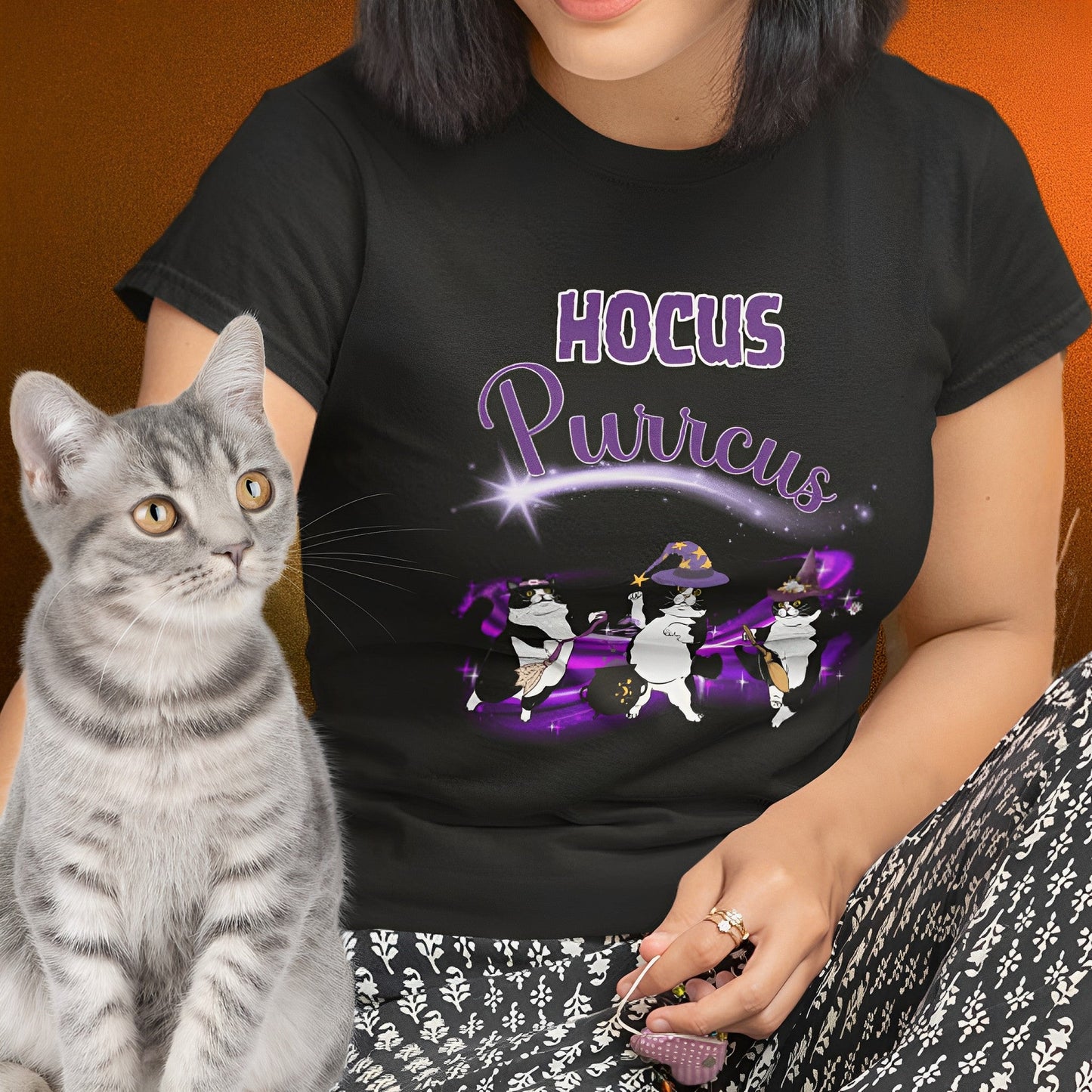 Hocus Pocus T-Shirt with Cute Cats - Hocus Purrcus - Funny Cat Halloween Tee - Boo and Bewear