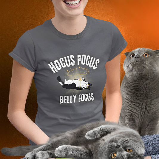 Hocus Pocus T-Shirt with Cute Witch Cat - Hocus Pocus Belly Focus - Funny Halloween Shirt - Boo and Bewear