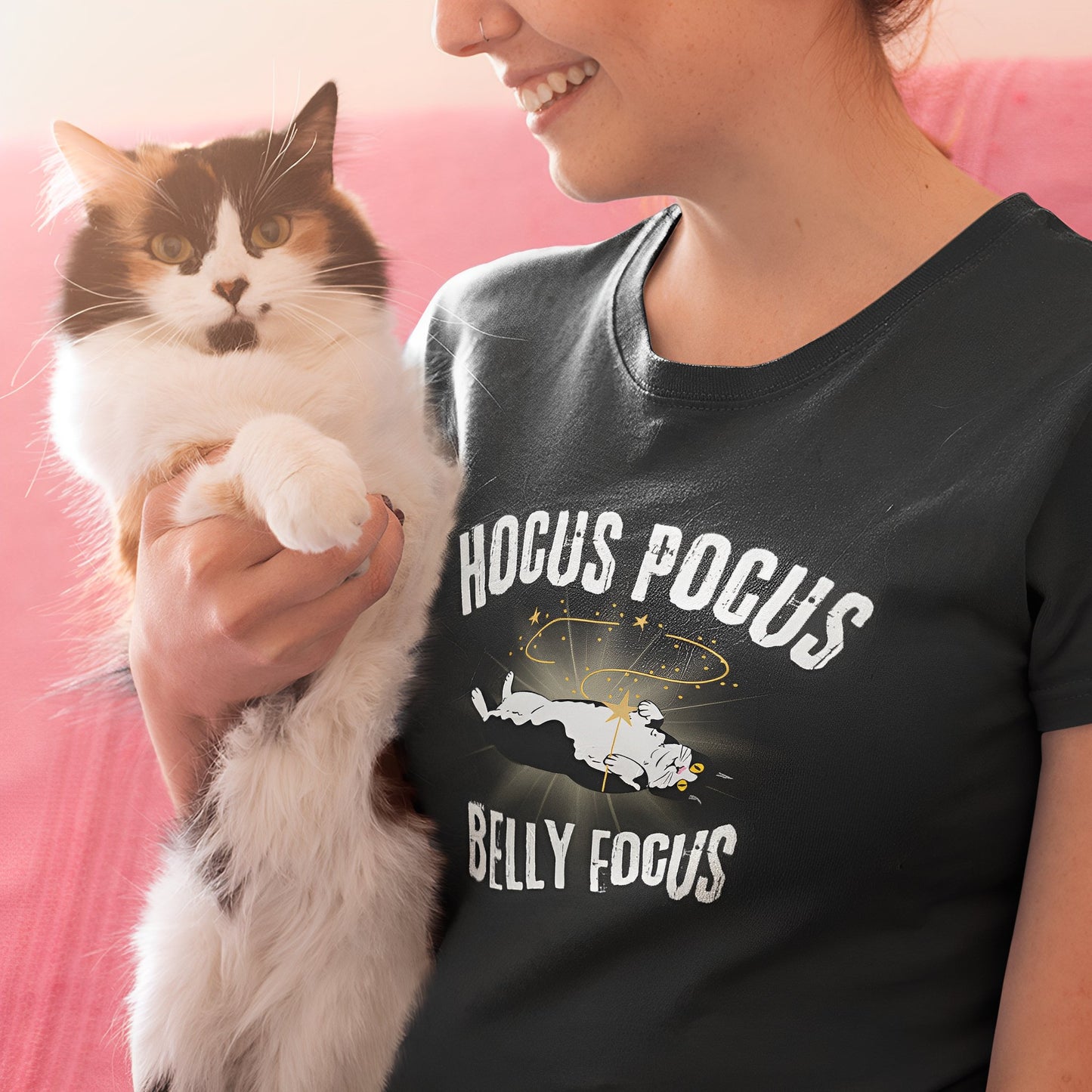 Hocus Pocus T-Shirt with Cute Witch Cat - Hocus Pocus Belly Focus - Funny Halloween Shirt - Boo and Bewear