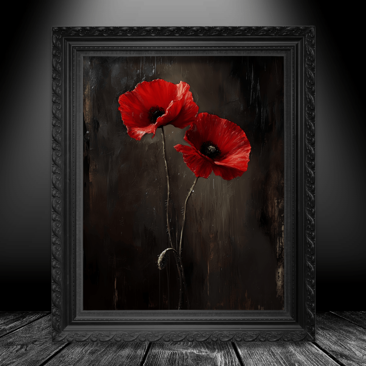 Moody Poppy Flowers Painting - Floral Poster - Gothic Wall Art Print - Botanical Wall Decor - Vintage Oil Painting