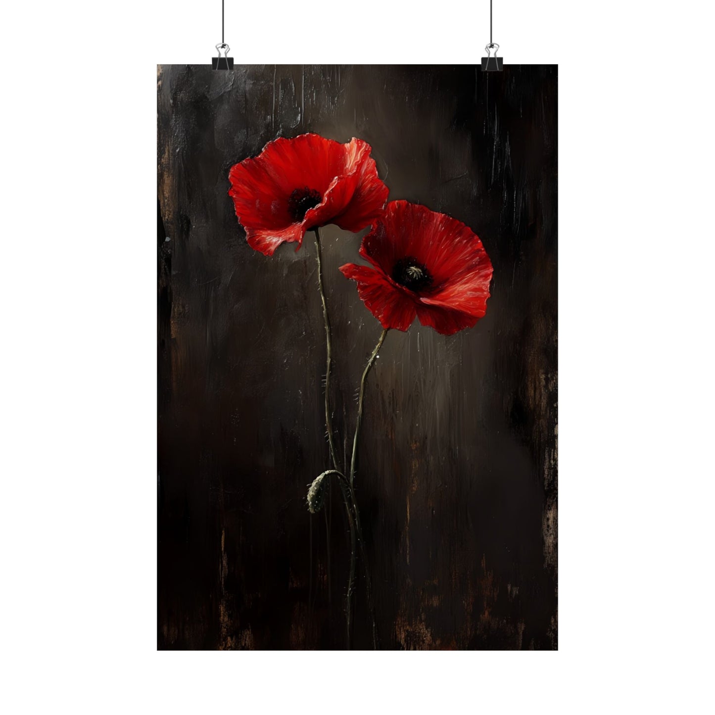 Moody Poppy Flowers Painting - Floral Poster - Gothic Wall Art Print - Botanical Wall Decor - Vintage Oil Painting