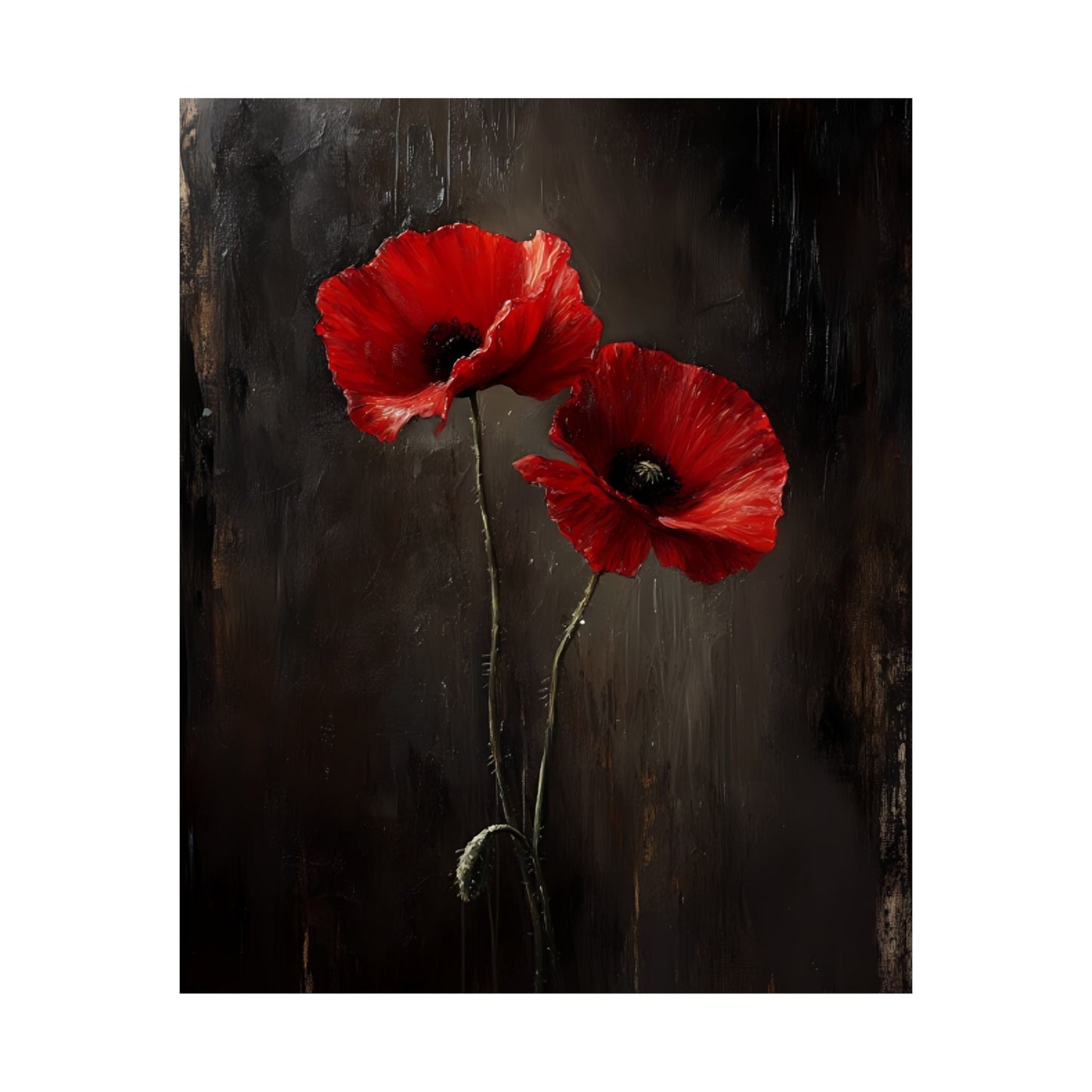 Moody Poppy Flowers Painting - Floral Poster - Gothic Wall Art Print - Botanical Wall Decor - Vintage Oil Painting