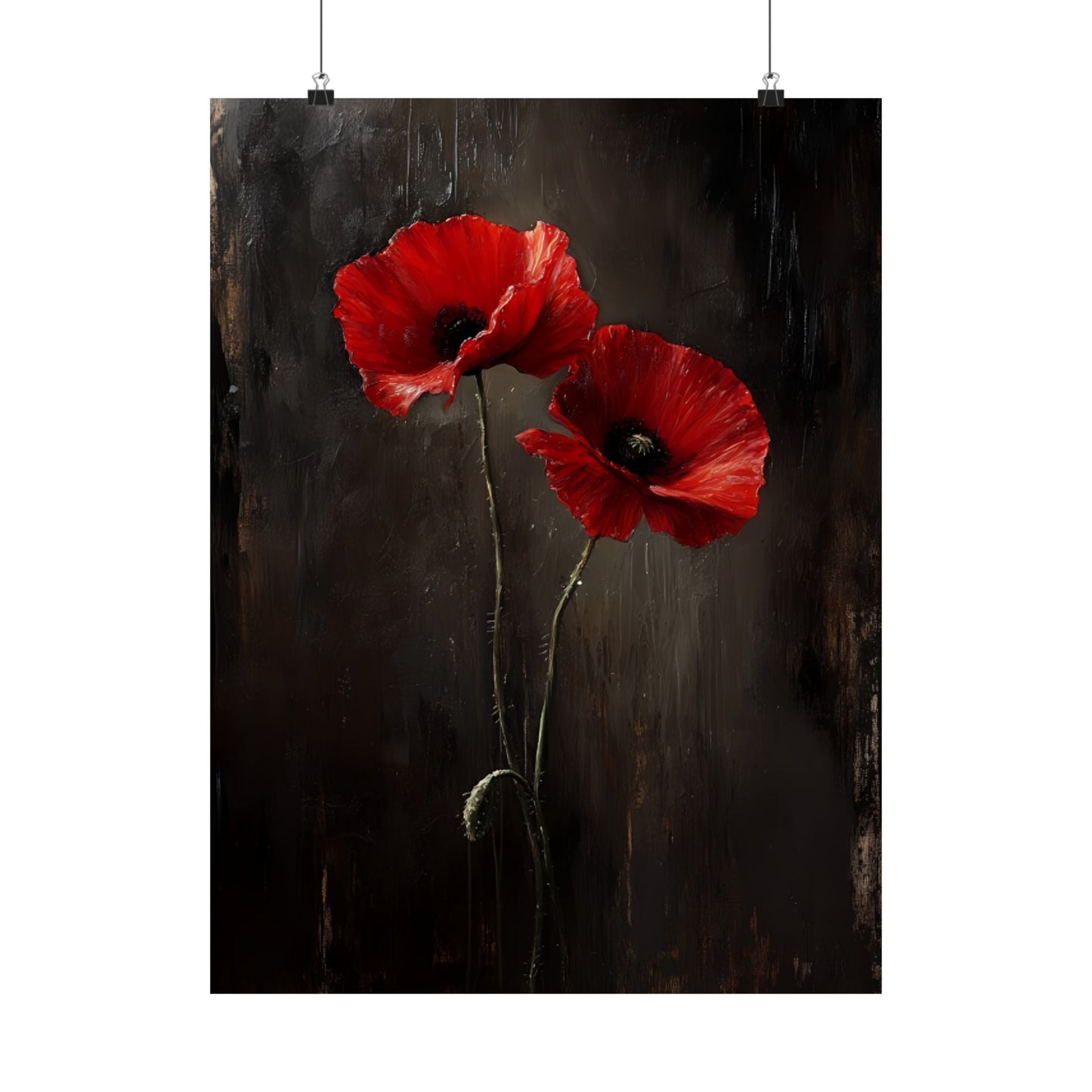 Moody Poppy Flowers Painting - Floral Poster - Gothic Wall Art Print - Botanical Wall Decor - Vintage Oil Painting