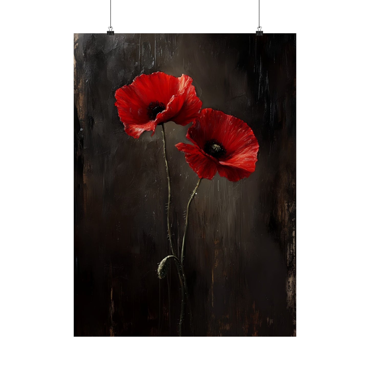 Moody Poppy Flowers Painting - Floral Poster - Gothic Wall Art Print - Botanical Wall Decor - Vintage Oil Painting