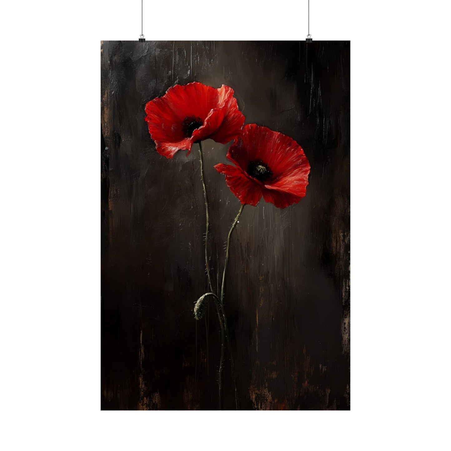 Moody Poppy Flowers Painting - Floral Poster - Gothic Wall Art Print - Botanical Wall Decor - Vintage Oil Painting