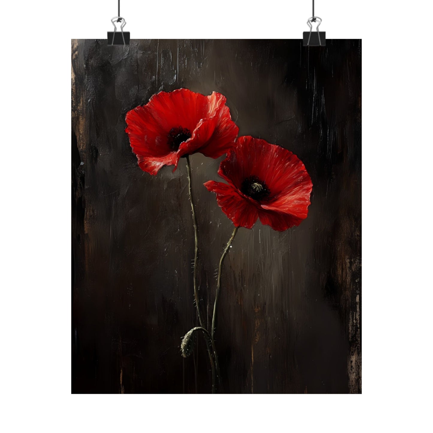 Moody Poppy Flowers Painting - Floral Poster - Gothic Wall Art Print - Botanical Wall Decor - Vintage Oil Painting
