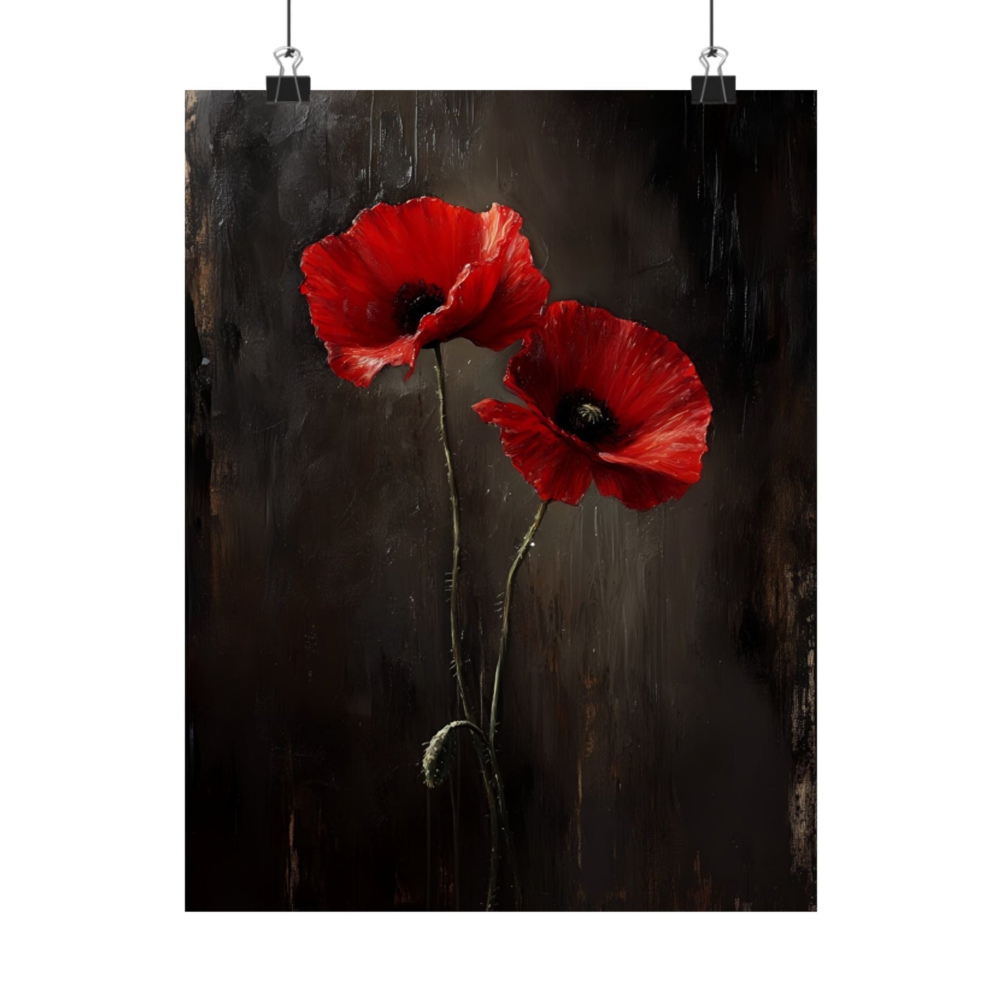 Moody Poppy Flowers Painting - Floral Poster - Gothic Wall Art Print - Botanical Wall Decor - Vintage Oil Painting
