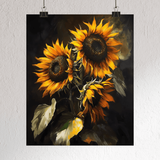 Moody Sunflower Wall Art Print - Dark Flower Poster - Gothic Floral Painting - Vintage Dark Cottagecore Decor