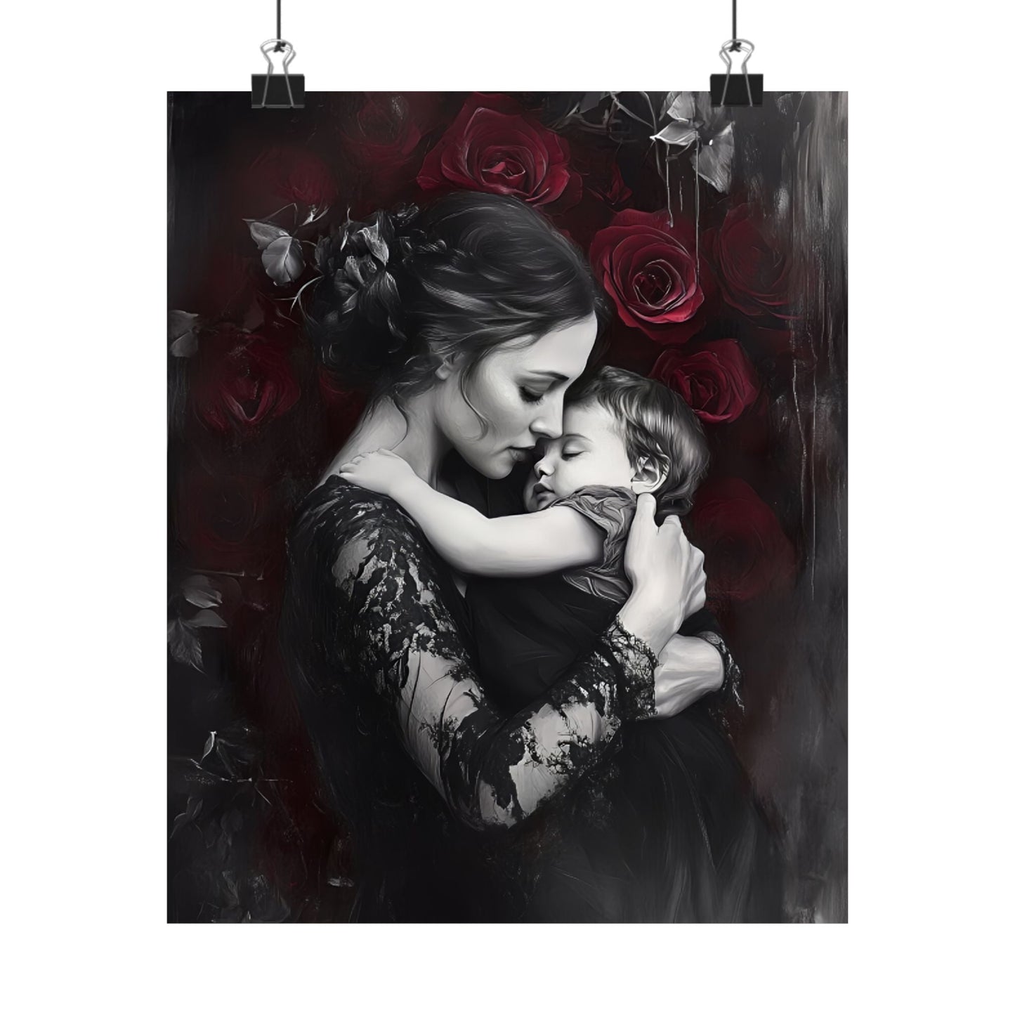 Mother and Child Wall Art Print - Beautiful and Moody Motherhood Poster - Artistic Mom and Baby Painting - Dark Vintage Victorian Decor