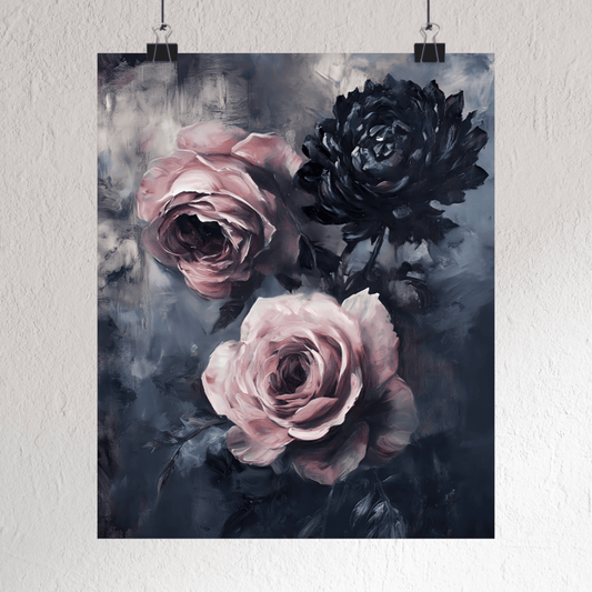 Pastel Goth Rose Painting - Gothic Flower Wall Art Print - Vintage Victorian Dark Romance Poster - Boo and Bewear