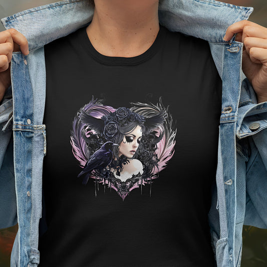 Pastel Goth T-Shirt - Aesthetic Gothic Woman with Raven - Boo and Bewear