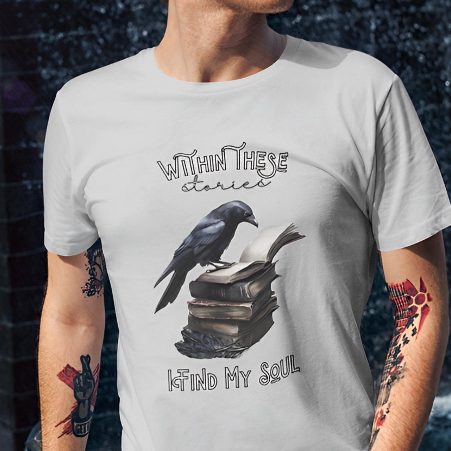 Raven Reading Book T-Shirt - Gothic Dark Academia Clothing - Boo and Bewear