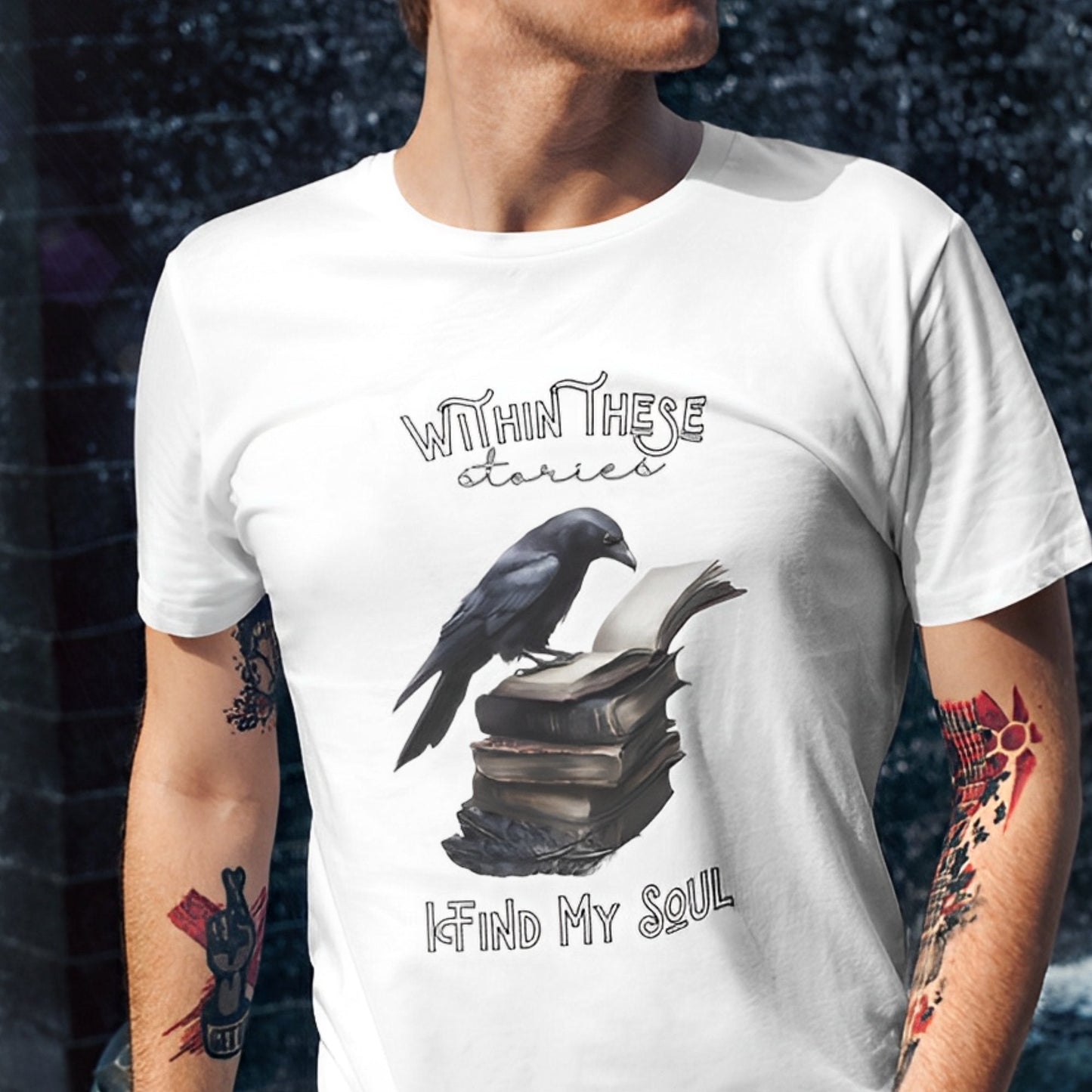 Raven Reading Book T-Shirt - Gothic Dark Academia Clothing - Boo and Bewear