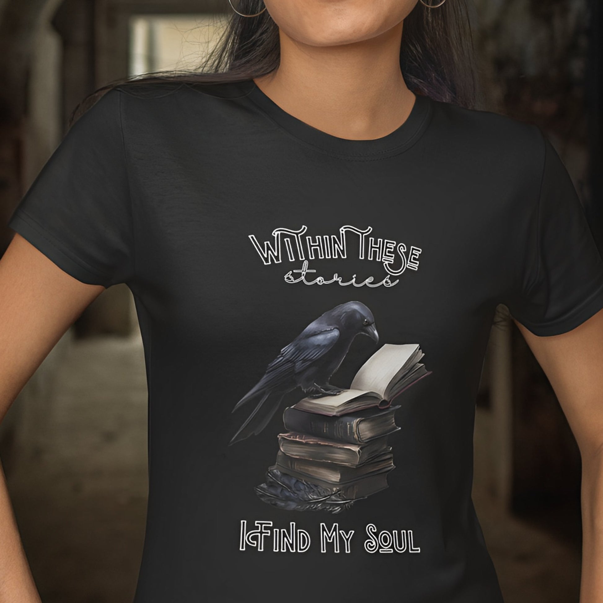 Raven Reading Book T-Shirt - Gothic Dark Academia Clothing - Boo and Bewear