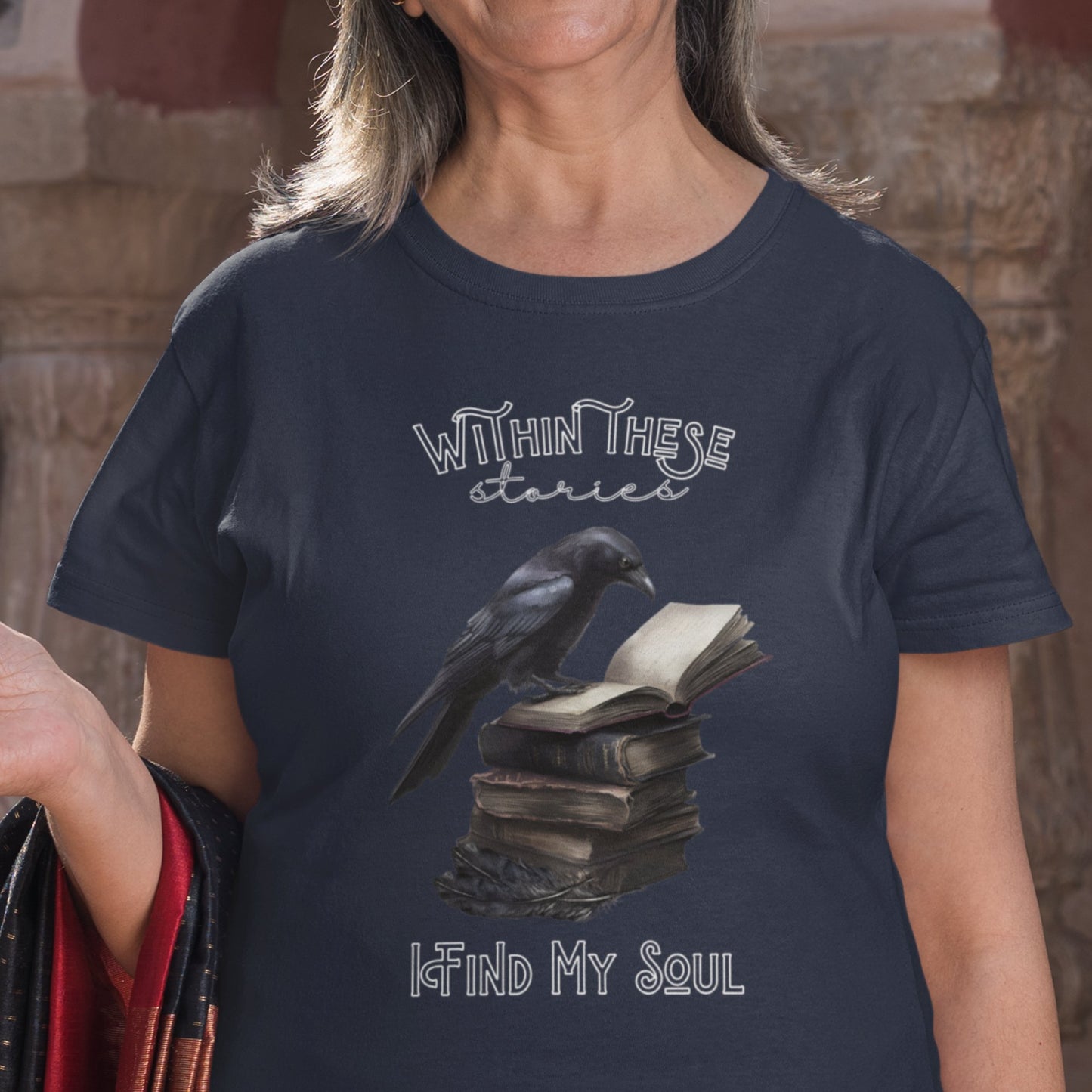 Raven Reading Book T-Shirt - Gothic Dark Academia Clothing - Boo and Bewear