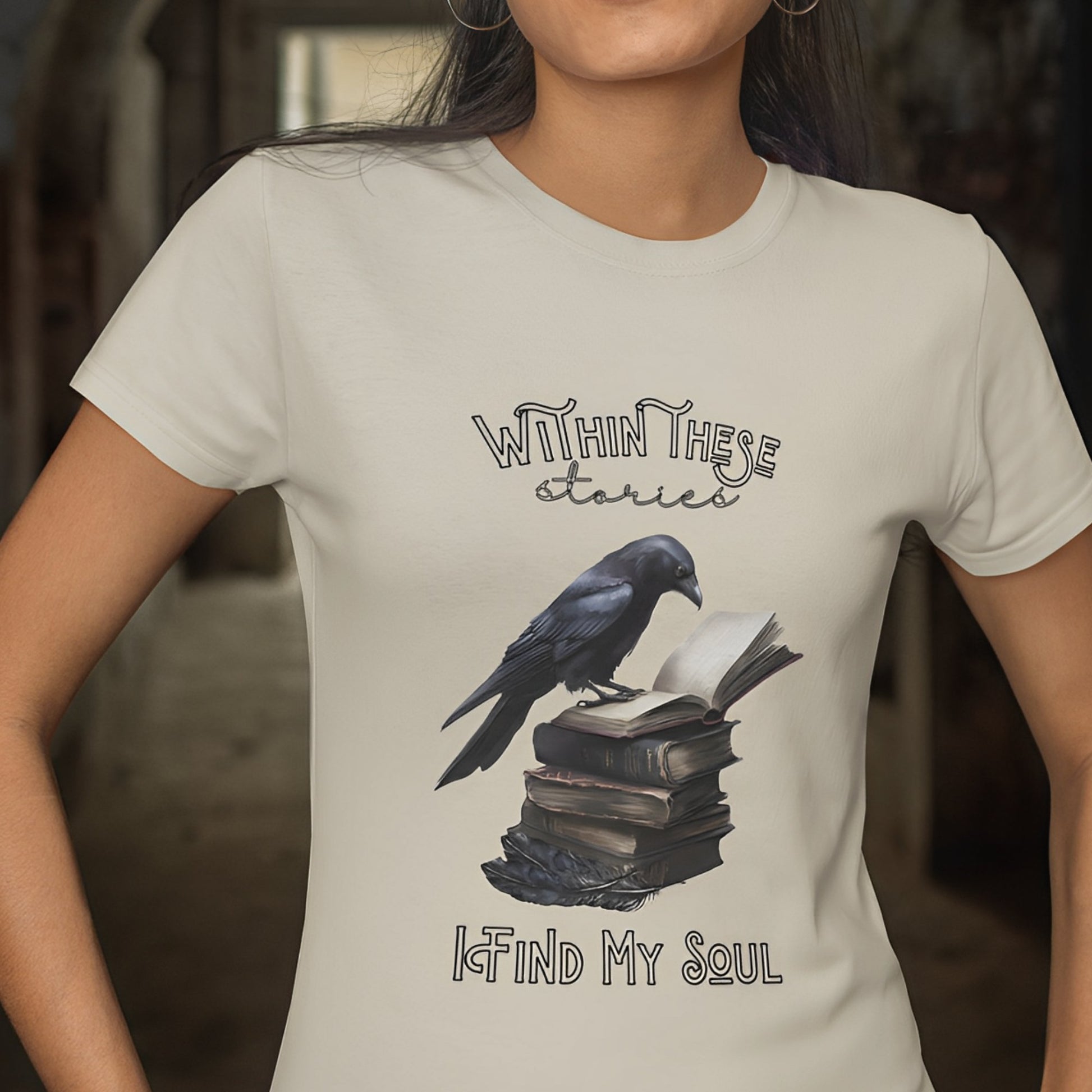 Raven Reading Book T-Shirt - Gothic Dark Academia Clothing - Boo and Bewear