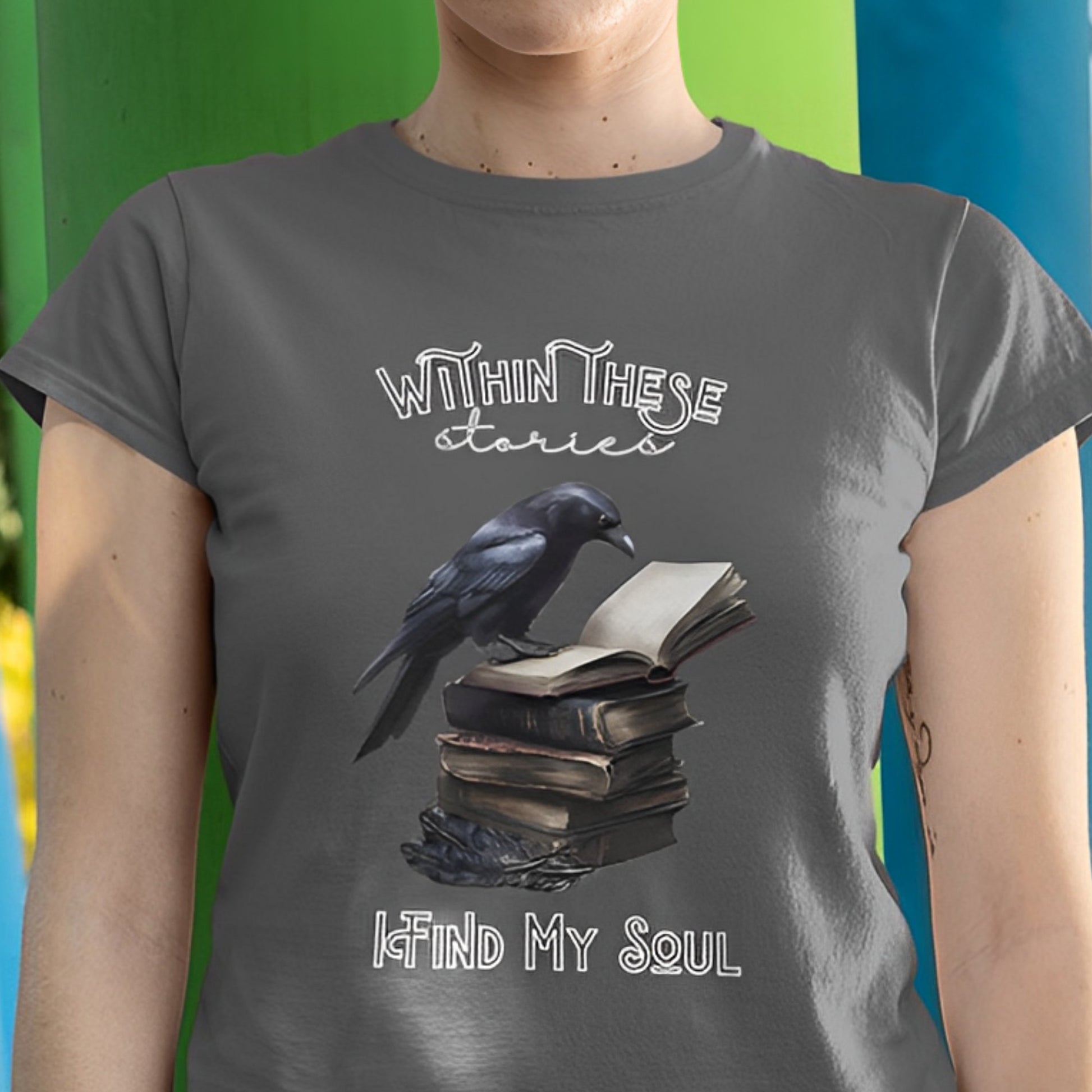 Raven Reading Book T-Shirt - Gothic Dark Academia Clothing - Boo and Bewear