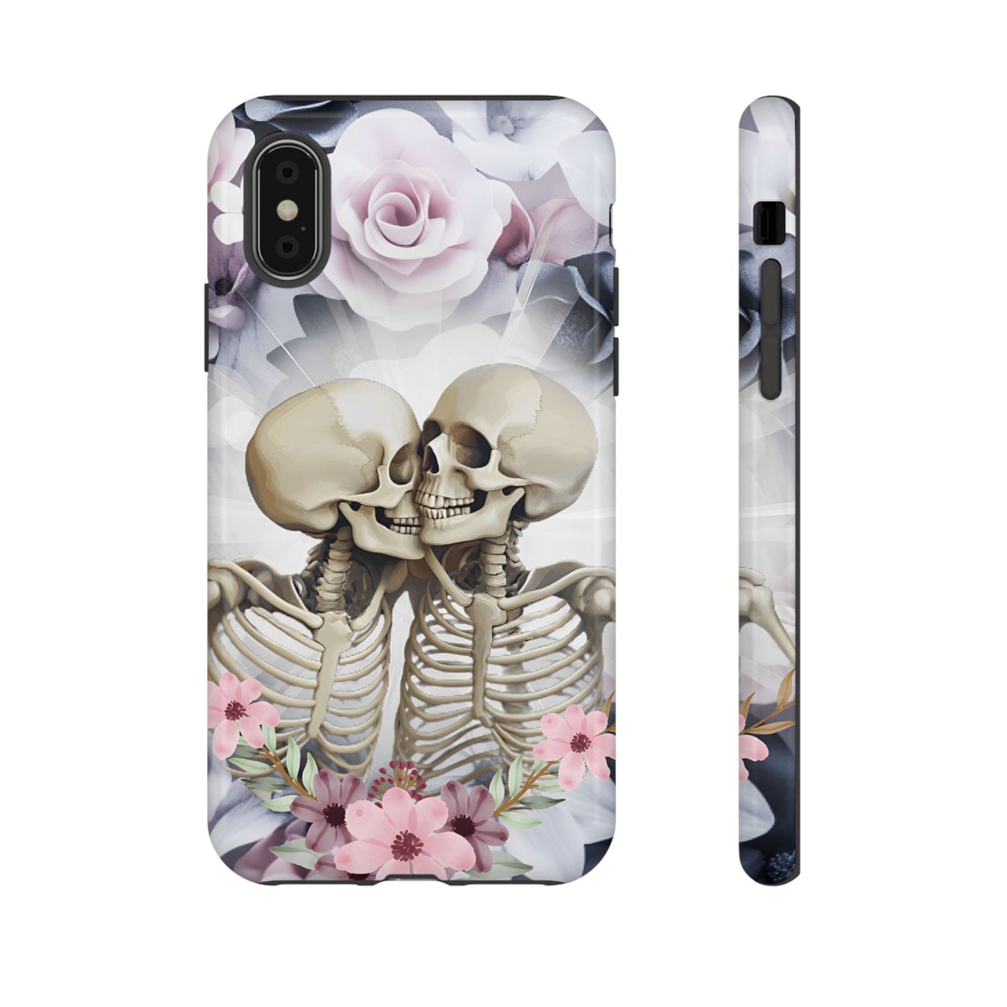 Skeleton Couple Phone Case - Floral Love Halloween Phone Cases - iPhone 16 15 14 13 12 11, Samsung Galaxy & Google Pixel Phone Covers - Boo and Bewear