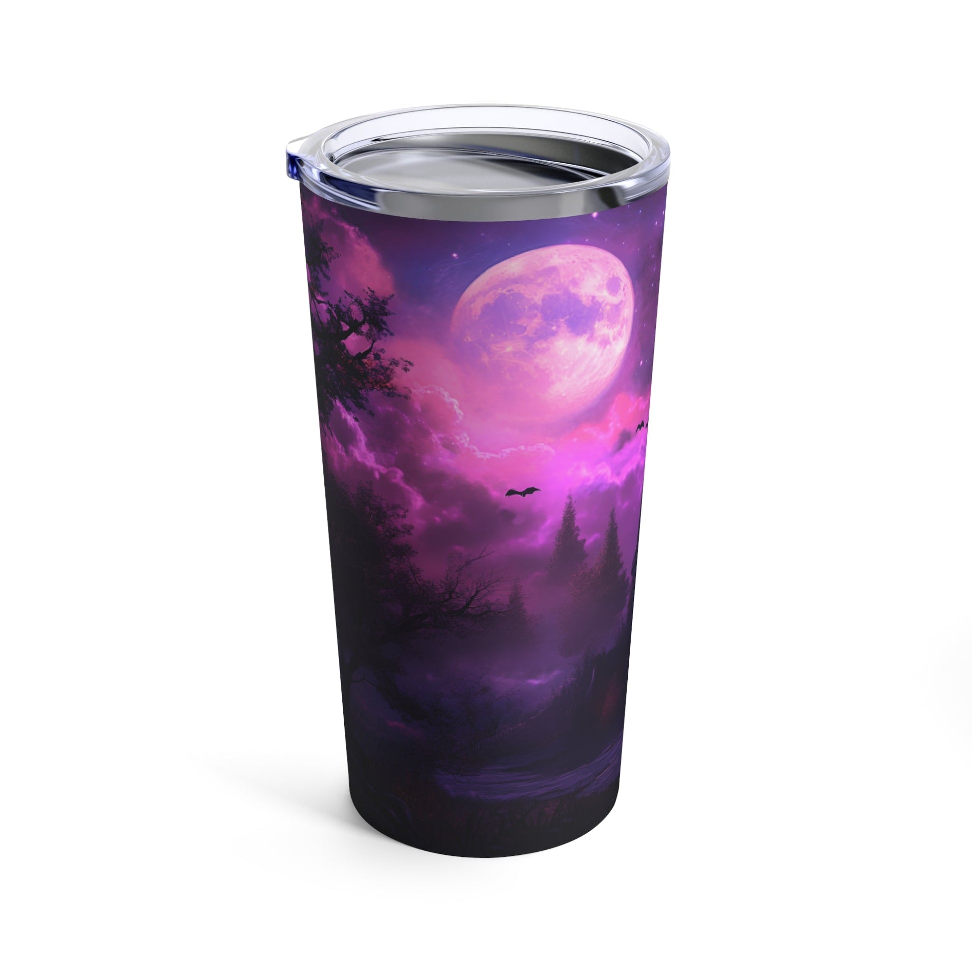 Spooky Halloween Tumbler - Purple and Black Tumbler with Haunted House, Bats and Ghost - Boo and Bewear