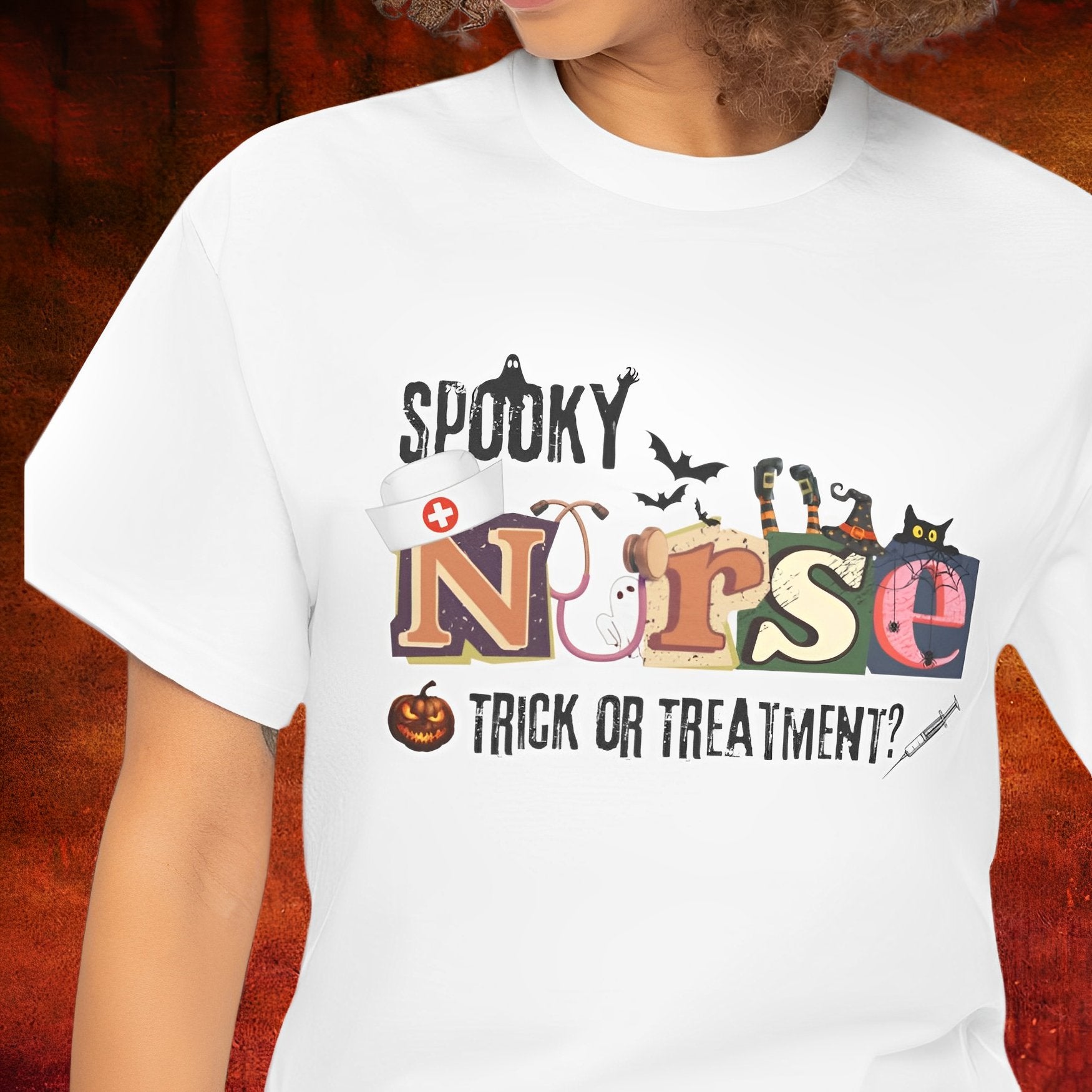 Spooky Nurse T-shirt for Halloween - Trick or Treatment? - Boo and Bewear