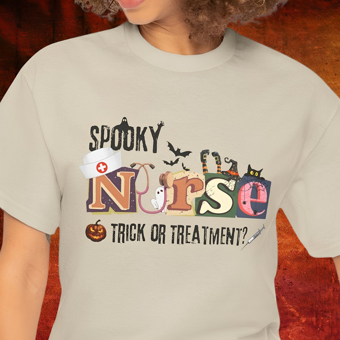 Spooky Nurse T-shirt for Halloween - Trick or Treatment? - Boo and Bewear