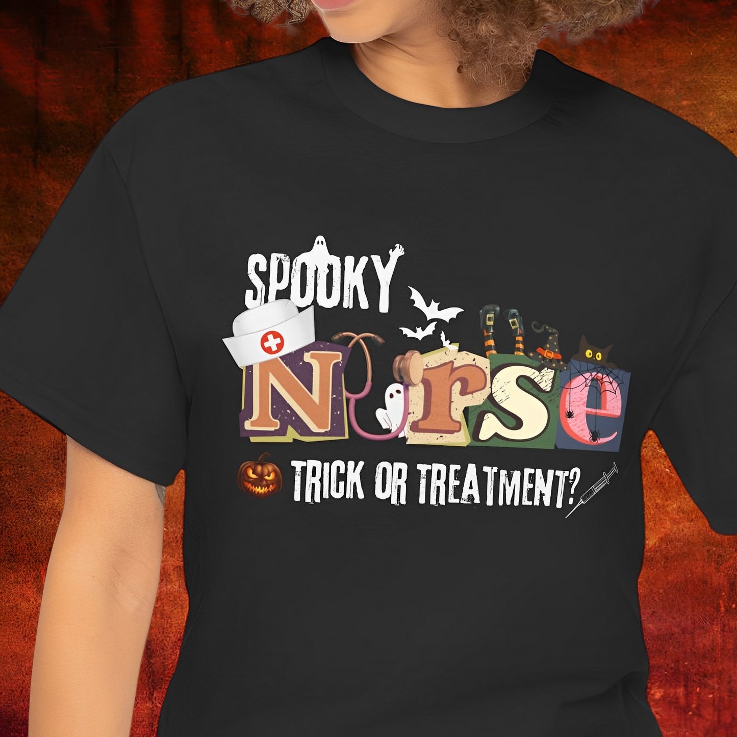 Spooky Nurse T-shirt for Halloween - Trick or Treatment? - Boo and Bewear