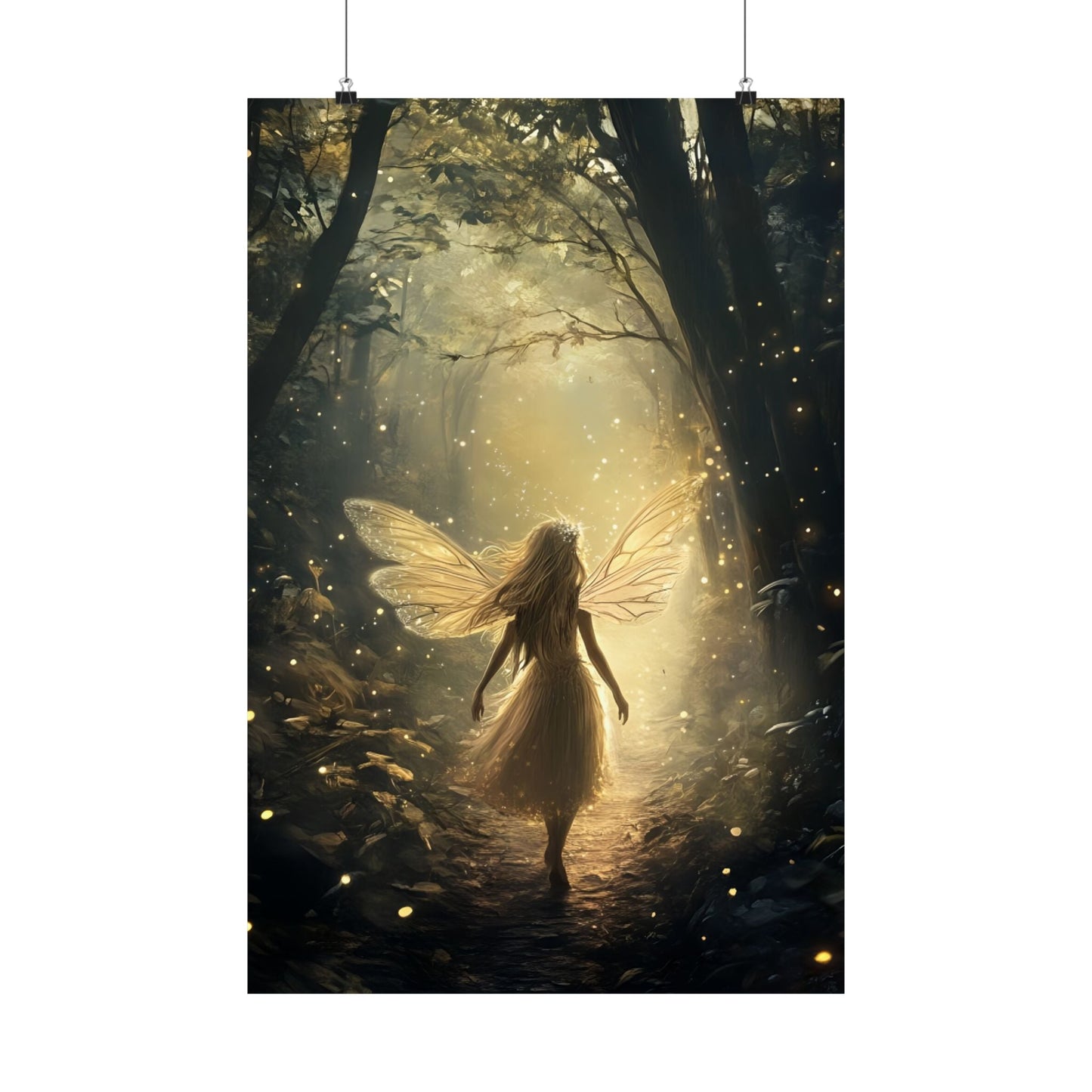 Whimsical Fairy Wall Art Print - Dark Fantasy Forest Poster - Magical Fairycore Painting - Whimsigoth Decor