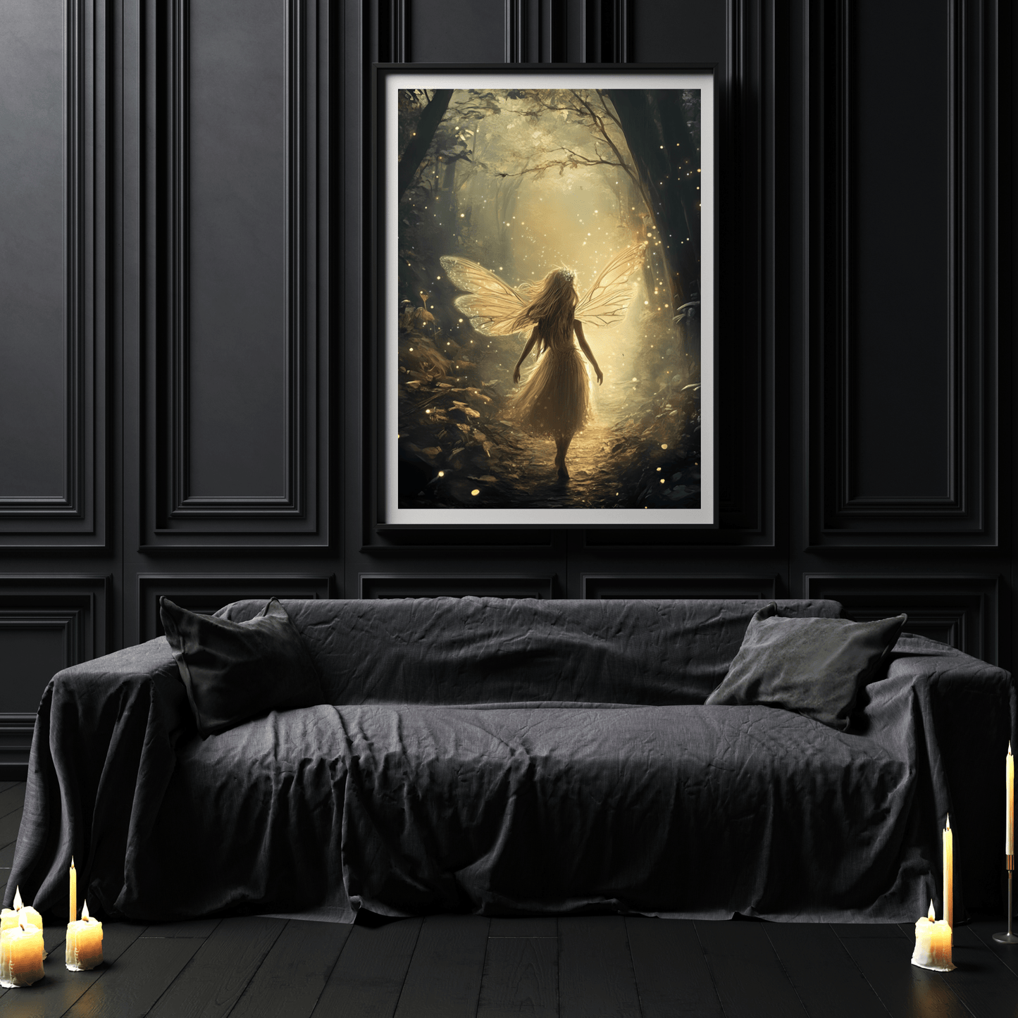 Whimsical Fairy Wall Art Print - Dark Fantasy Forest Poster - Magical Fairycore Painting - Whimsigoth Decor