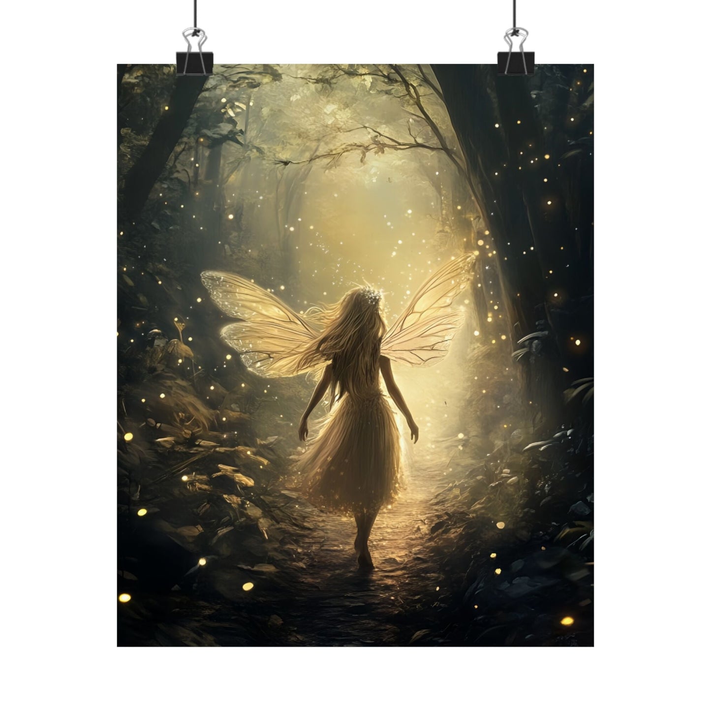 Whimsical Fairy Wall Art Print - Dark Fantasy Forest Poster - Magical Fairycore Painting - Whimsigoth Decor