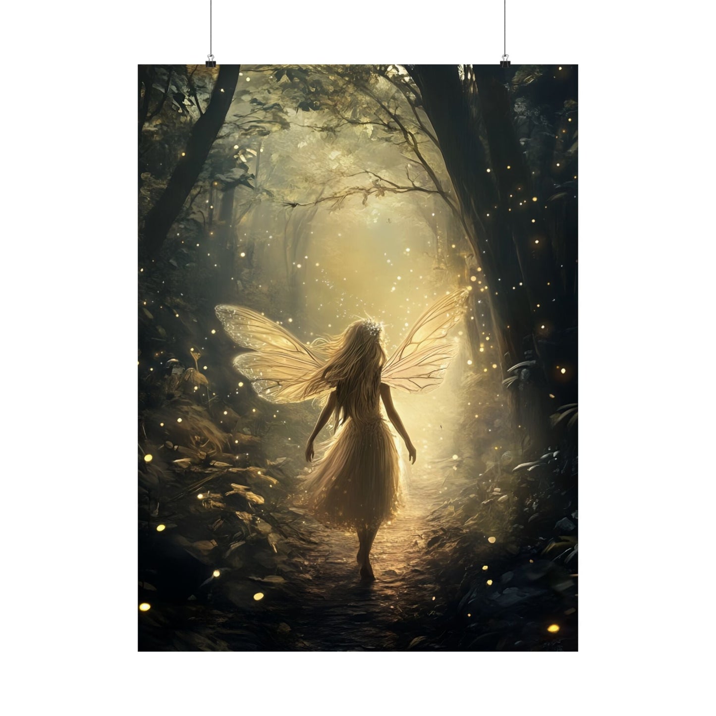 Whimsical Fairy Wall Art Print - Dark Fantasy Forest Poster - Magical Fairycore Painting - Whimsigoth Decor