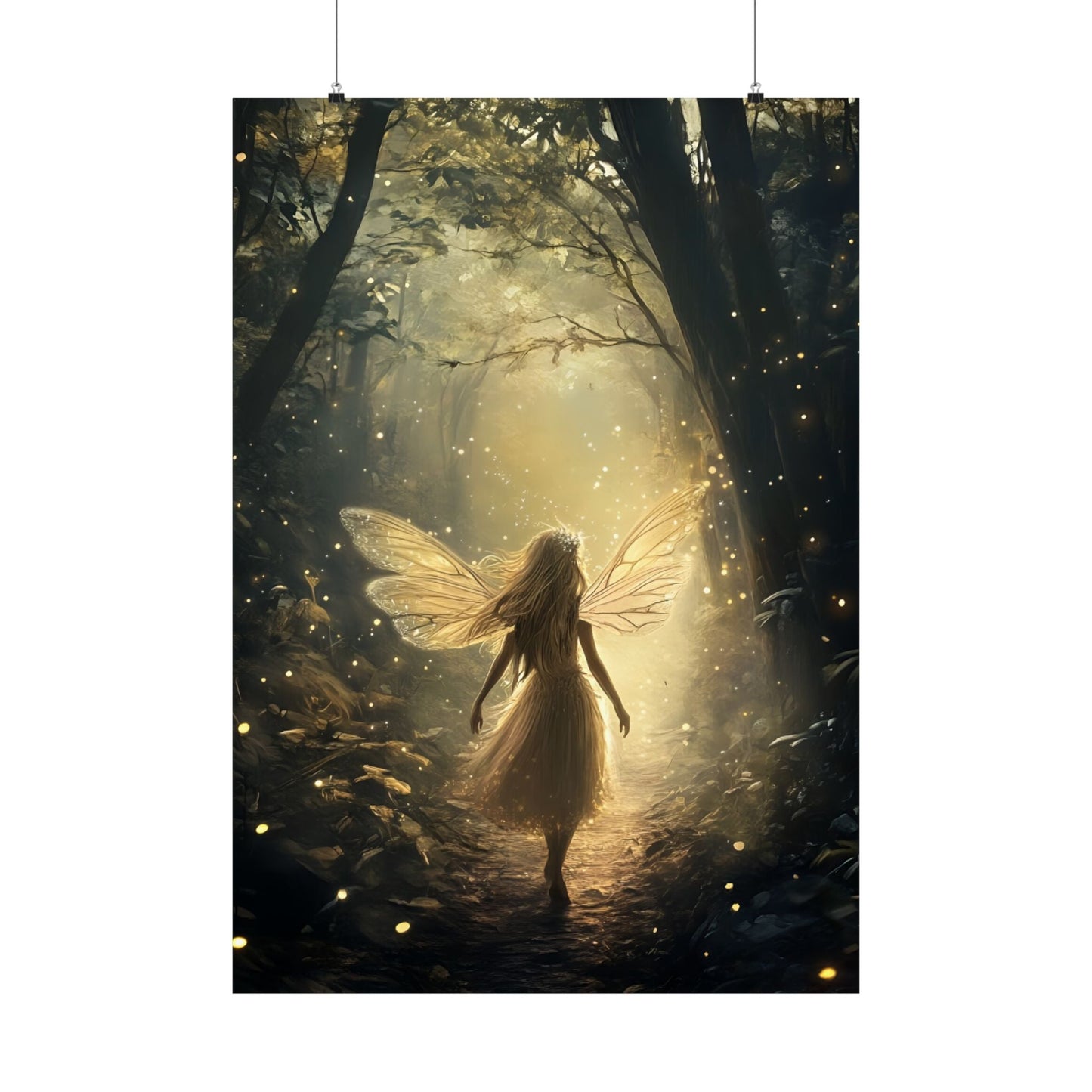 Whimsical Fairy Wall Art Print - Dark Fantasy Forest Poster - Magical Fairycore Painting - Whimsigoth Decor