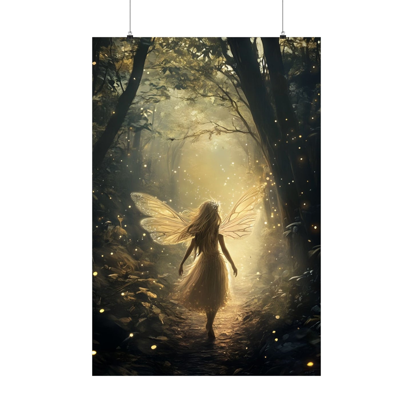 Whimsical Fairy Wall Art Print - Dark Fantasy Forest Poster - Magical Fairycore Painting - Whimsigoth Decor