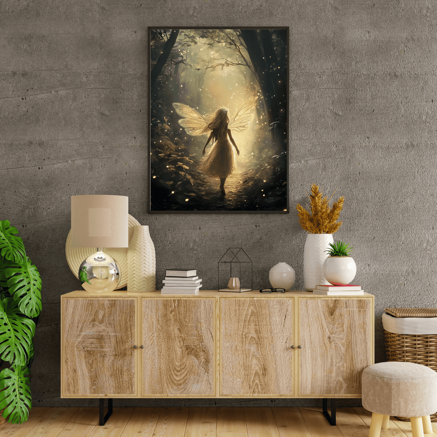 Whimsical Fairy Wall Art Print - Dark Fantasy Forest Poster - Magical Fairycore Painting - Whimsigoth Decor