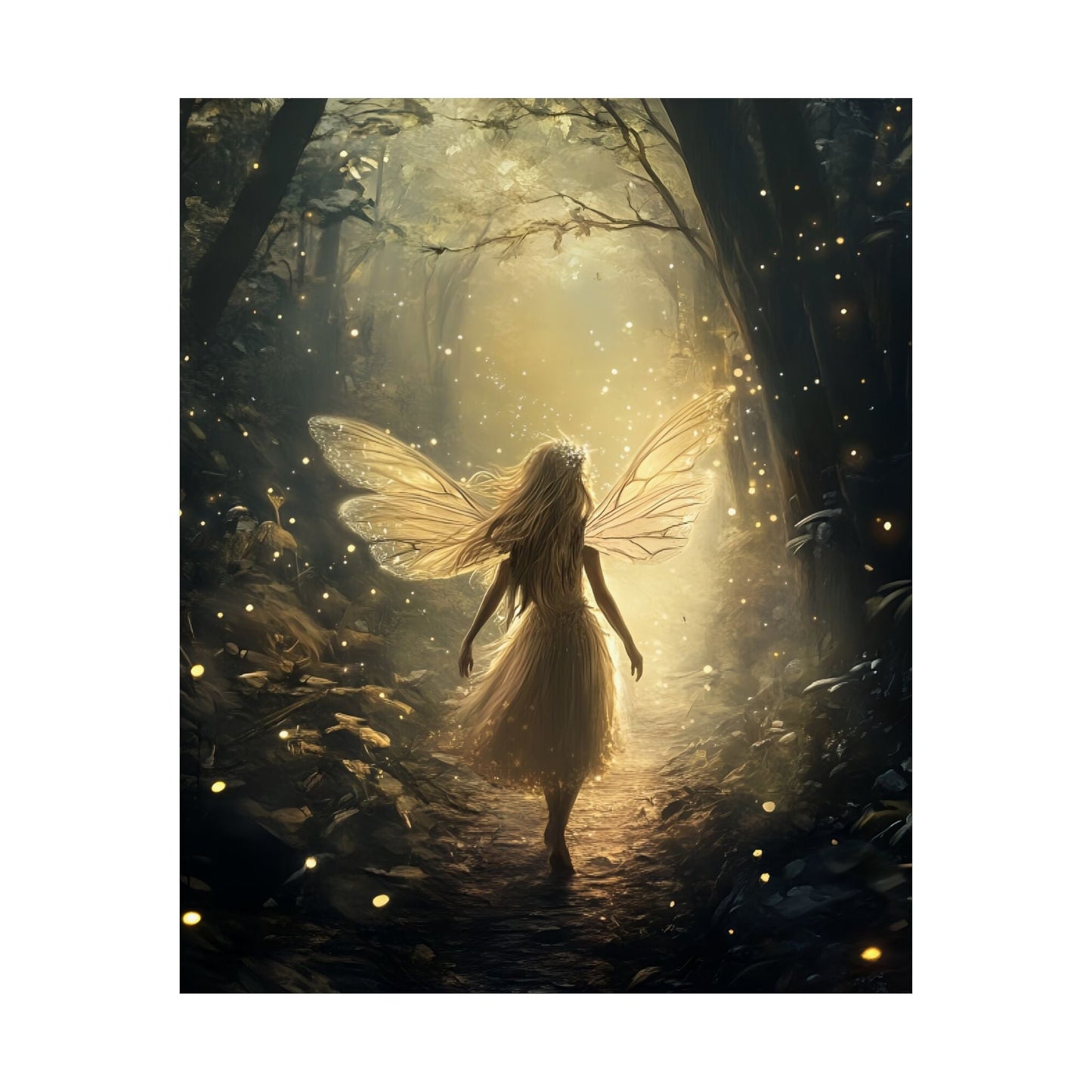 Whimsical Fairy Wall Art Print - Dark Fantasy Forest Poster - Magical Fairycore Painting - Whimsigoth Decor