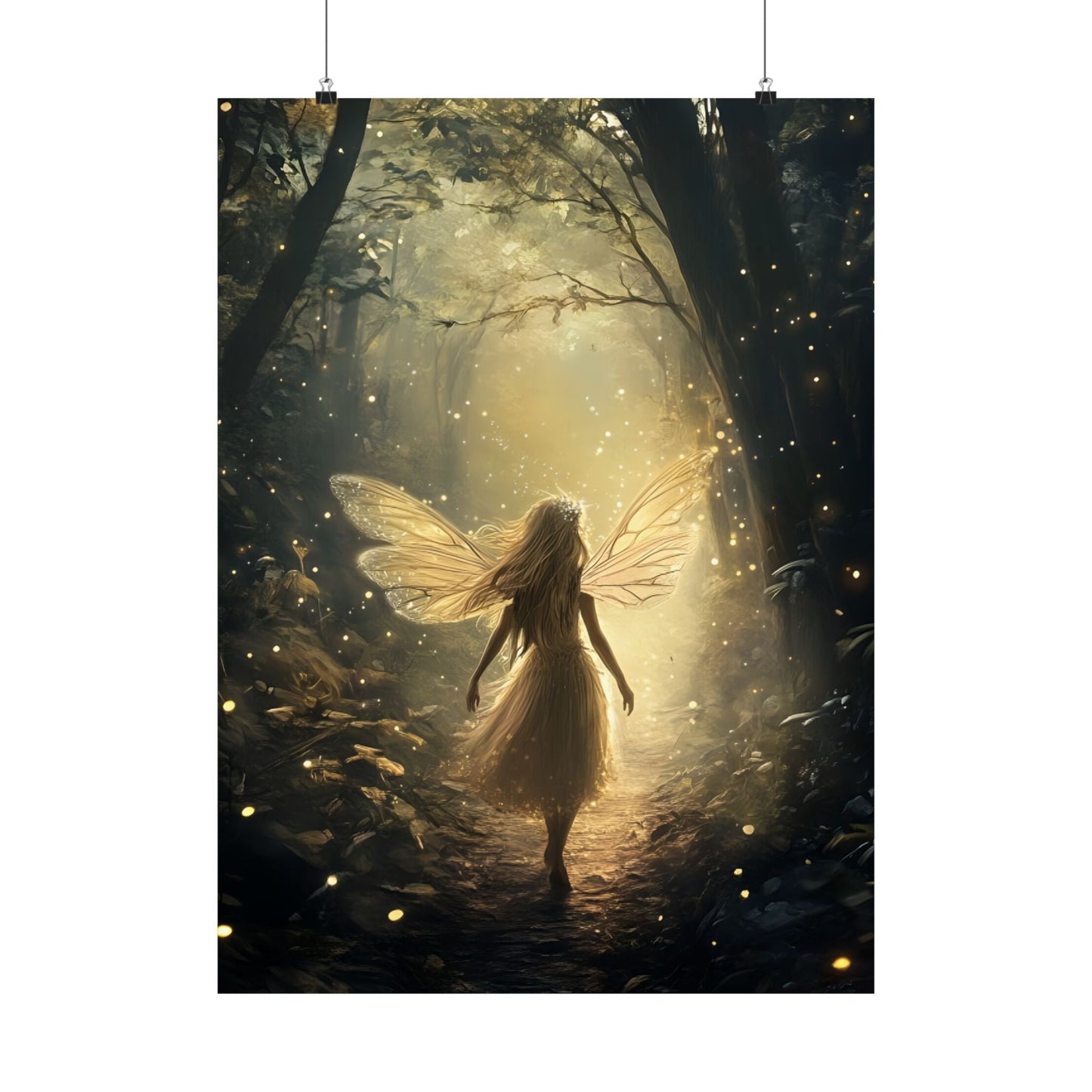 Whimsical Fairy Wall Art Print - Dark Fantasy Forest Poster - Magical Fairycore Painting - Whimsigoth Decor