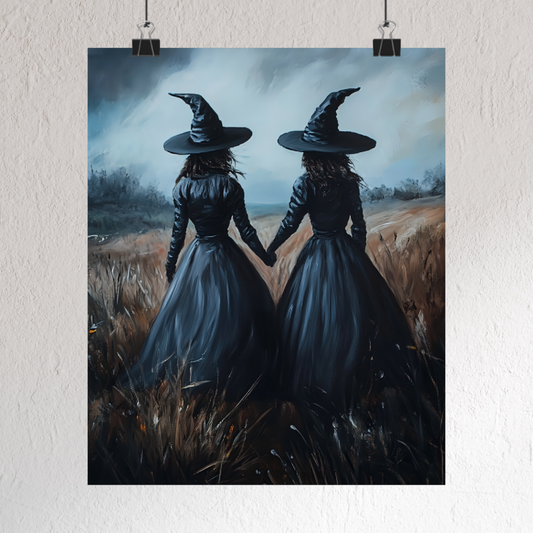 Halloween Witch Wall Art Print - Tribute to Sisterhood Painting - Witchy Goth Poster